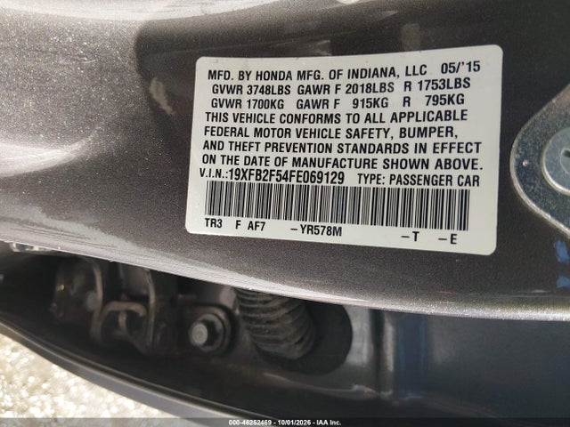 Продаж на аукціоні авто 2015 Honda Civic Lx, vin: 19XFB2F54FE069129, номер лоту: 46252469