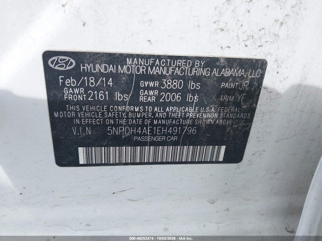 Продаж на аукціоні авто 2014 Hyundai Elantra Se, vin: 5NPDH4AE1EH491796, номер лоту: 46252474