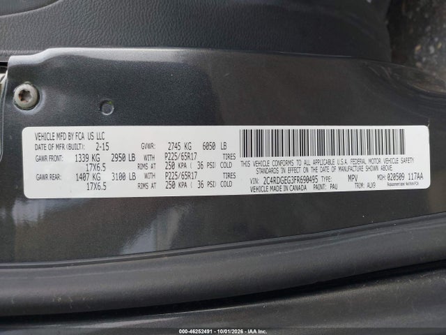 Продажа на аукционе авто 2015 Dodge Grand Caravan R/t, vin: 2C4RDGEG3FR690495, номер лота: 46252491