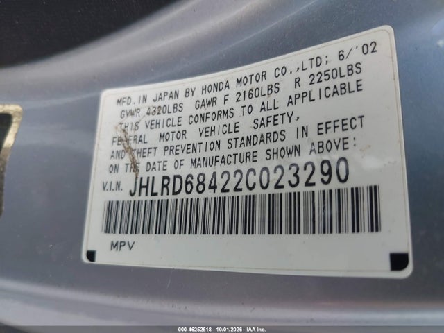 Продаж на аукціоні авто 2002 Honda Cr-v Lx, vin: JHLRD68422C023290, номер лоту: 46252518