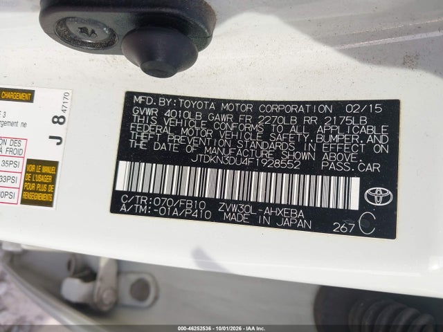 Aukcja sprzedaży 2015 Toyota Prius Two, vin: JTDKN3DU4F1928552, numer aukcji: 46252536