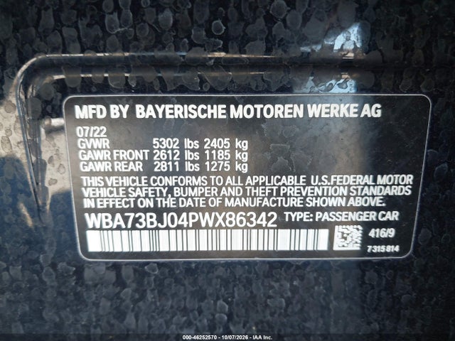 46252570 :رقم المزاد ، WBA73BJ04PWX86342 vin ، 2023 Bmw 540 I Xdrive مزاد بيع
