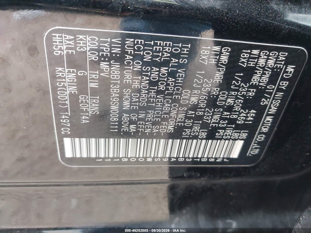 Продаж на аукціоні авто 2025 Nissan Rogue Sv Fwd, vin: JN8BT3BA9SW008111, номер лоту: 46252585