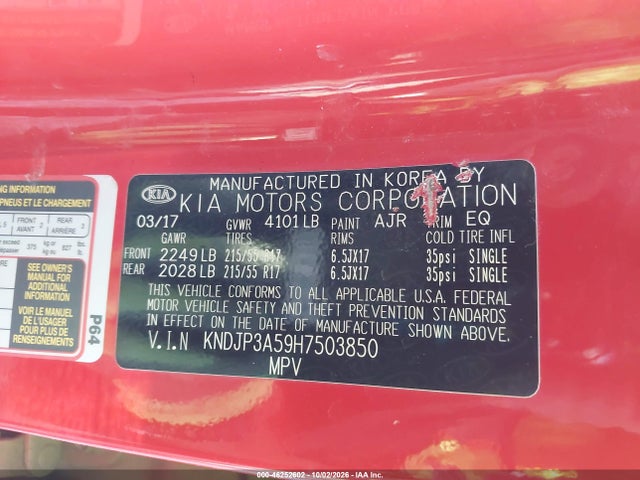 KIA SOUL + 2017 KNDJP3A59H7503850 Image 9