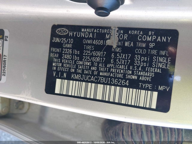 Продажа на аукционе авто 2011 Hyundai Tucson Gls, vin: KM8JUCAC7BU136264, номер лота: 46252613