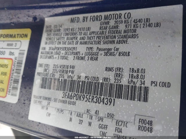 Aukcja sprzedaży 2014 Ford Fusion Titanium, vin: 3FA6P0K95ER304391, numer aukcji: 46252627