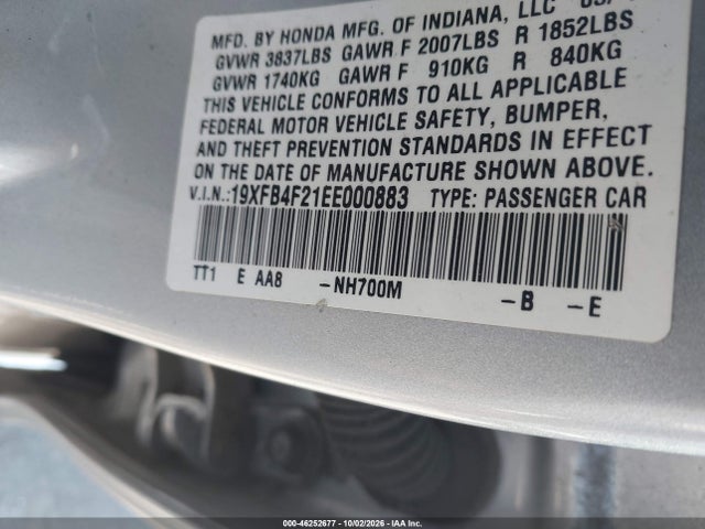 Продаж на аукціоні авто 2014 Honda Civic Hybrid, vin: 19XFB4F21EE000883, номер лоту: 46252677