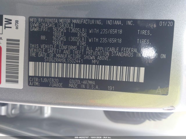 Toyota Highlander Xle 2020 5TDGZRAH9LS502441 Image 9