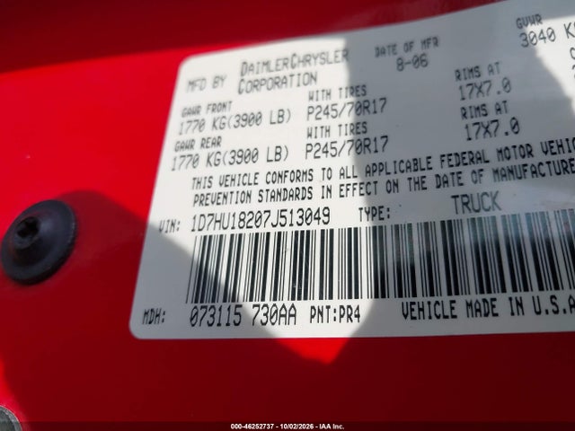 Продаж на аукціоні авто 2007 Dodge Ram 1500 St, vin: 1D7HU18207J513049, номер лоту: 46252737