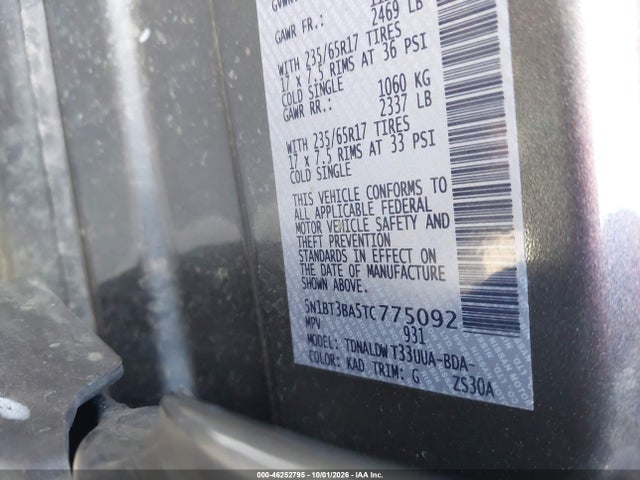 46252795 :رقم المزاد ، 5N1BT3BA5TC775092 vin ، 2026 Nissan Rogue Sv مزاد بيع