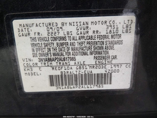 Aukcja sprzedaży 2010 Nissan Sentra 2.0s, vin: 3N1AB6AP2AL617985, numer aukcji: 46252797
