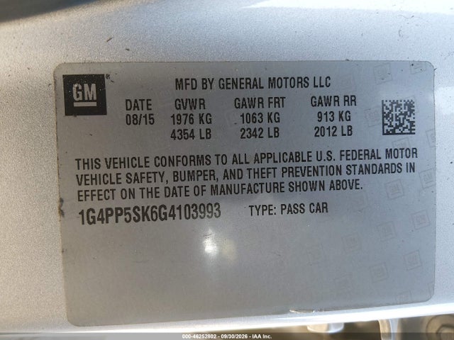 46252802 :رقم المزاد ، 1G4PP5SK6G4103993 vin ، 2016 Buick Verano مزاد بيع