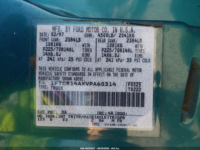 Продаж на аукціоні авто 1997 Ford Ranger Xl/xlt, vin: 1FTCR14AXVPA60314, номер лоту: 46252937