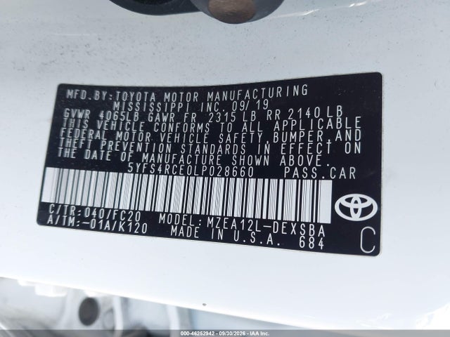 Продажа на аукционе авто 2020 Toyota Corolla Se, vin: 5YFS4RCE0LP028660, номер лота: 46252942
