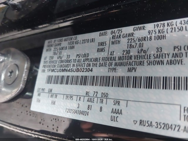 Продажа на аукционе авто 2025 Ford Escape St-line, vin: 1FMCU0MN4SUB02304, номер лота: 46252994