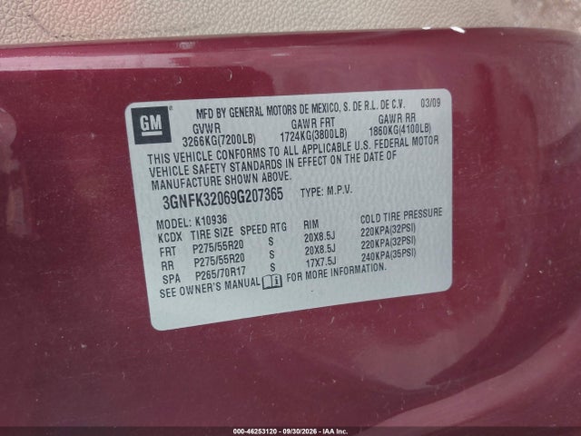 Продаж на аукціоні авто 2009 Chevrolet Avalanche 1500 Ltz, vin: 3GNFK32069G207365, номер лоту: 46253120