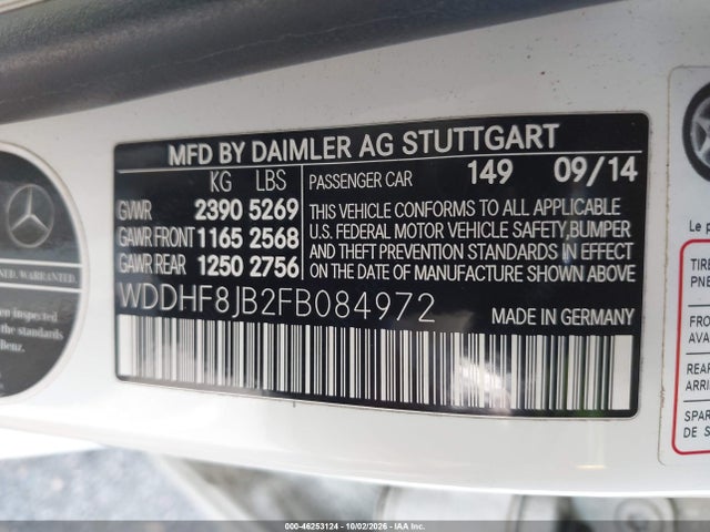 46253124 :رقم المزاد ، WDDHF8JB2FB084972 vin ، 2015 Mercedes-benz E 350 4matic مزاد بيع