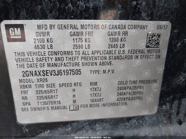 2018 Chevrolet Equinox Lt მანქანა იყიდება აუქციონზე, vin: 2GNAXSEV3J6197505, აუქციონის ნომერი: 46253134