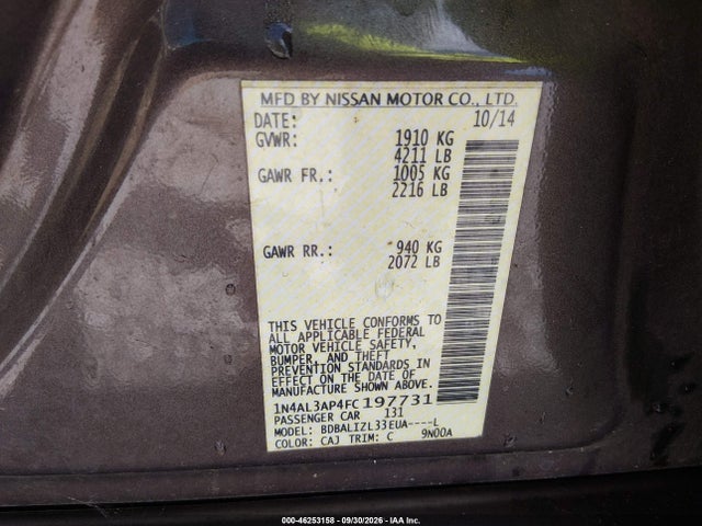 Aukcja sprzedaży 2015 Nissan Altima 2.5 Sv, vin: 1N4AL3AP4FC197731, numer aukcji: 46253158