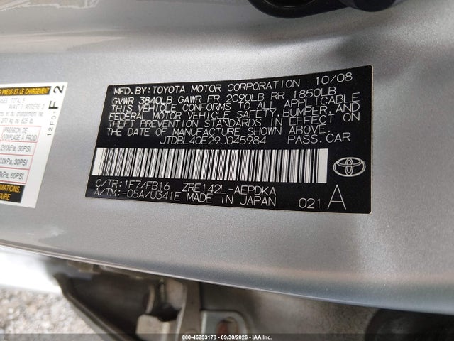 Aukcja sprzedaży 2009 Toyota Corolla Le, vin: JTDBL40E29J045984, numer aukcji: 46253178