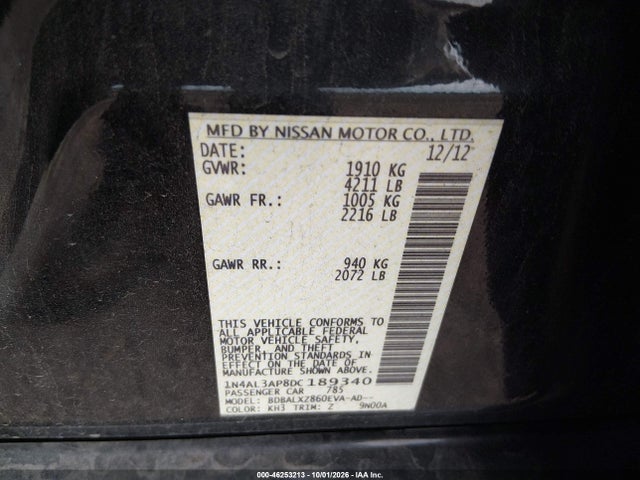 Продаж на аукціоні авто 2013 Nissan Altima 2.5 Sl, vin: 1N4AL3AP8DC189340, номер лоту: 46253213