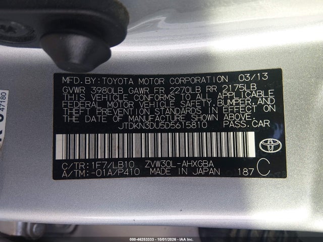 Aukcja sprzedaży 2013 Toyota Prius Five, vin: JTDKN3DU5D5615810, numer aukcji: 46253333