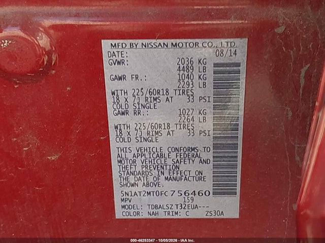 5N1AT2MT0FC756460 Nissan Rogue Sl