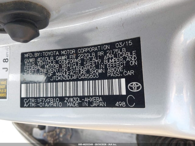 Toyota Prius Two 2015 JTDKN3DU4F0445603 Image 9