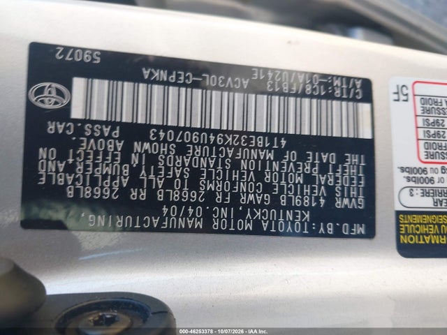 Aukcja sprzedaży 2004 Toyota Camry Le, vin: 4T1BE32K94U907043, numer aukcji: 46253378