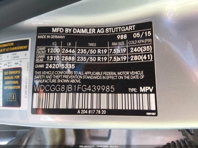 2015 Mercedes-benz Glk 350 4matic მანქანა იყიდება აუქციონზე, vin: WDCGG8JB1FG439985, აუქციონის ნომერი: 46253422