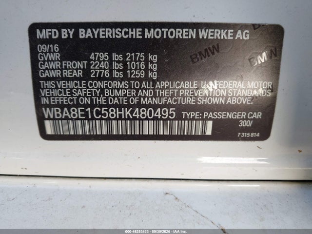 Продажа на аукционе авто 2017 Bmw 330e Iperformance, vin: WBA8E1C58HK480495, номер лота: 46253423