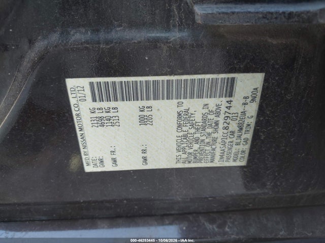 Продаж на аукціоні авто 2012 Nissan Maxima 3.5 Sv, vin: 1N4AA5AP1CC829744, номер лоту: 46253445