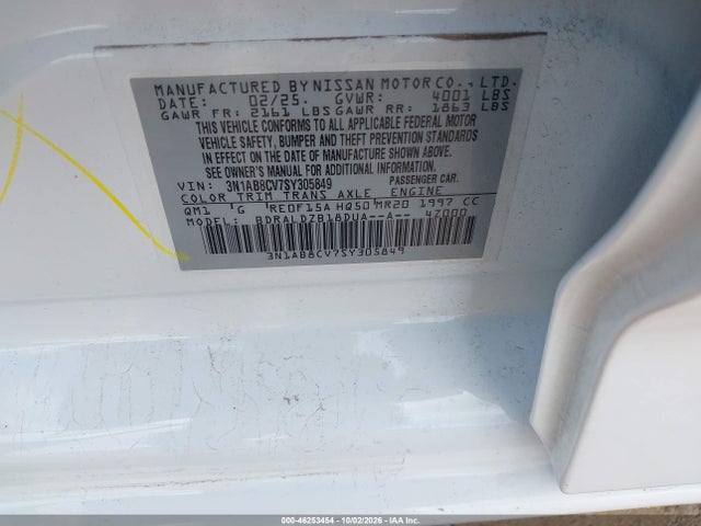 Продаж на аукціоні авто 2025 Nissan Sentra Sv, vin: 3N1AB8CV7SY305849, номер лоту: 46253454