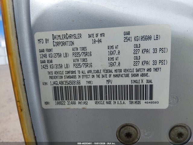 Продажа на аукционе авто 2005 Jeep Liberty Sport, vin: 1J4GL48K35W569166, номер лота: 46253461