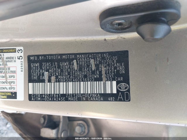 Продажа на аукционе авто 2006 Toyota Corolla Le, vin: 2T1BR32E46C616923, номер лота: 46253471