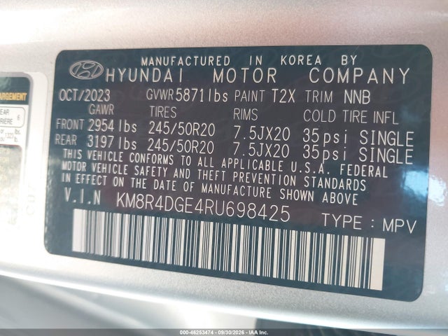 2024 Hyundai Palisade Sel მანქანა იყიდება აუქციონზე, vin: KM8R4DGE4RU698425, აუქციონის ნომერი: 46253474
