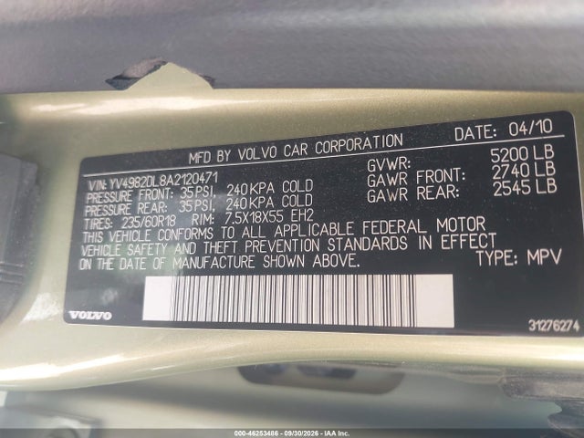 Продажа на аукционе авто 2010 Volvo Xc60 3.2, vin: YV4982DL8A2120471, номер лота: 46253486