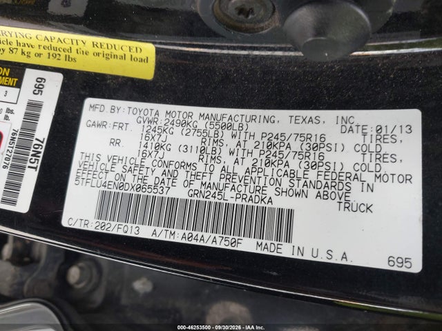 Aukcja sprzedaży 2013 Toyota Tacoma Base V6, vin: 5TFLU4EN0DX065537, numer aukcji: 46253500