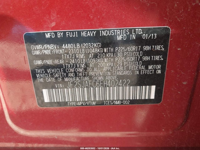 Aukcja sprzedaży 2014 Subaru Forester 2.5i Premium, vin: JF2SJAEC6EH402422, numer aukcji: 46253502