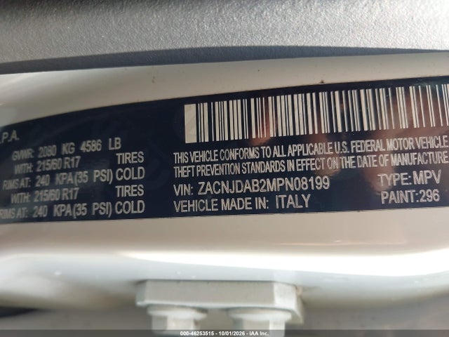 2021 Jeep Renegade Freedom Edition 4x4 მანქანა იყიდება აუქციონზე, vin: ZACNJDAB2MPN08199, აუქციონის ნომერი: 46253515