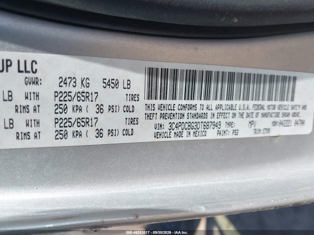 Продаж на аукціоні авто 2013 Dodge Journey Sxt, vin: 3C4PDCBG3DT687949, номер лоту: 46253517