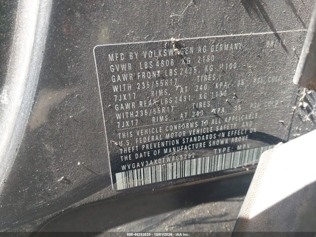 Продажа на аукционе авто 2014 Volkswagen Tiguan Se, vin: WVGAV3AX0EW605252, номер лота: 46253535