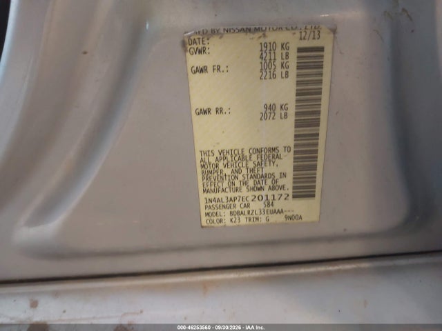Продаж на аукціоні авто 2014 Nissan Altima, vin: 1N4AL3AP7EC201172, номер лоту: 46253560