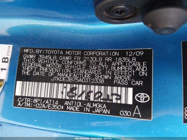 46253592 :رقم المزاد ، JTKDE3B75A0312338 vin ، 2010 Scion Tc Release Series 6.0 مزاد بيع