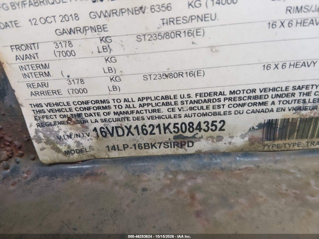 Aukcja sprzedaży 2019 Big Tex Trailer Co Inc Unknown, vin: 16VDX1621K5084352, numer aukcji: 46253624