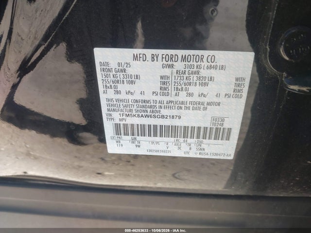 2025 Ford Police Interceptor Utility მანქანა იყიდება აუქციონზე, vin: 1FM5K8AW6SGB21879, აუქციონის ნომერი: 46253633