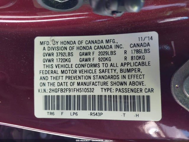 Honda Civic Ex-l 2015 2HGFB2F91FH510532 Image 9