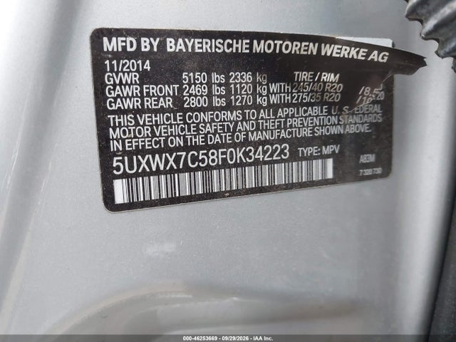 2015 Bmw X3 Xdrive35i მანქანა იყიდება აუქციონზე, vin: 5UXWX7C58F0K34223, აუქციონის ნომერი: 46253669