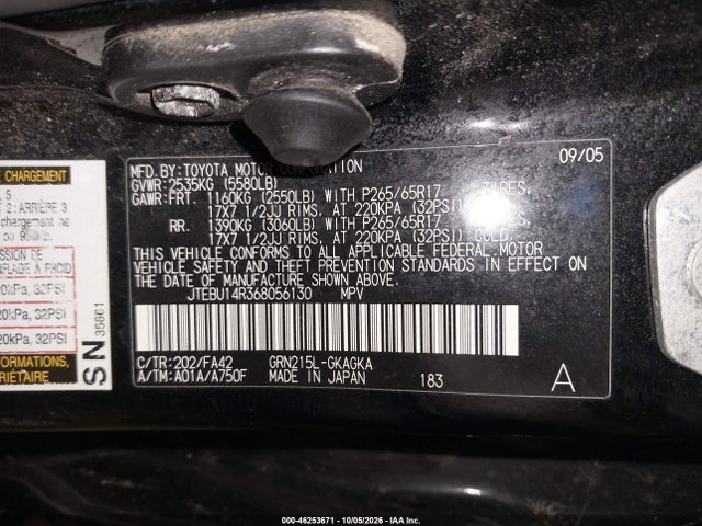 46253671 :رقم المزاد ، JTEBU14R368056130 vin ، 2006 Toyota 4runner Sr5 V6 مزاد بيع