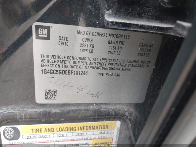 Aukcja sprzedaży 2011 Buick Lacrosse Cxl, vin: 1G4GC5GD5BF191244, numer aukcji: 46253675